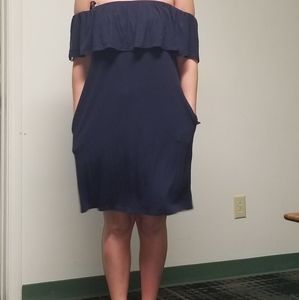 Navy blue off the shoulder dress with pockets